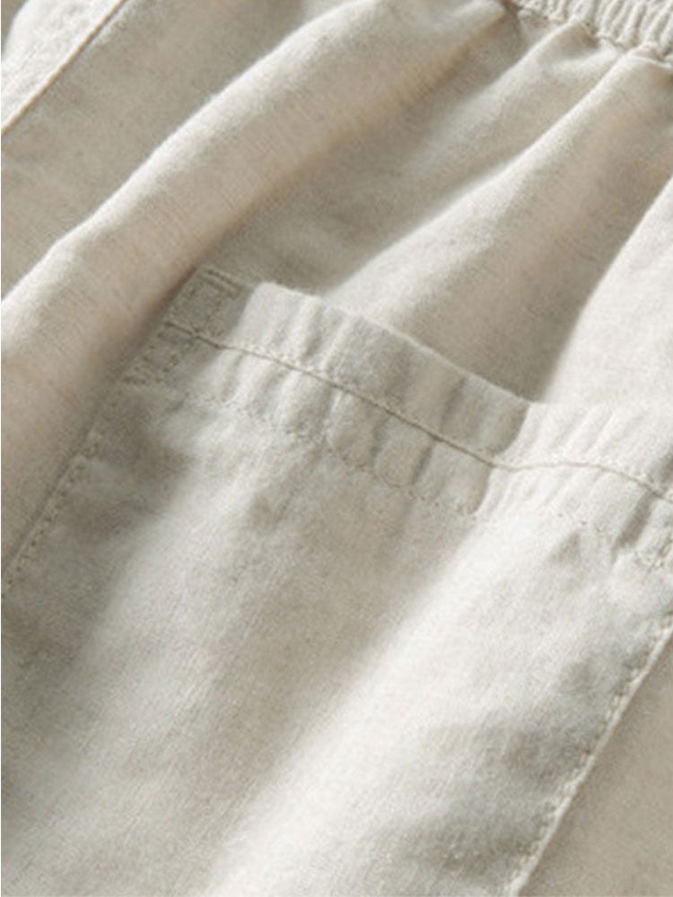 Stripe Button Up Knit Shirt & Straight Leg Linen Pants