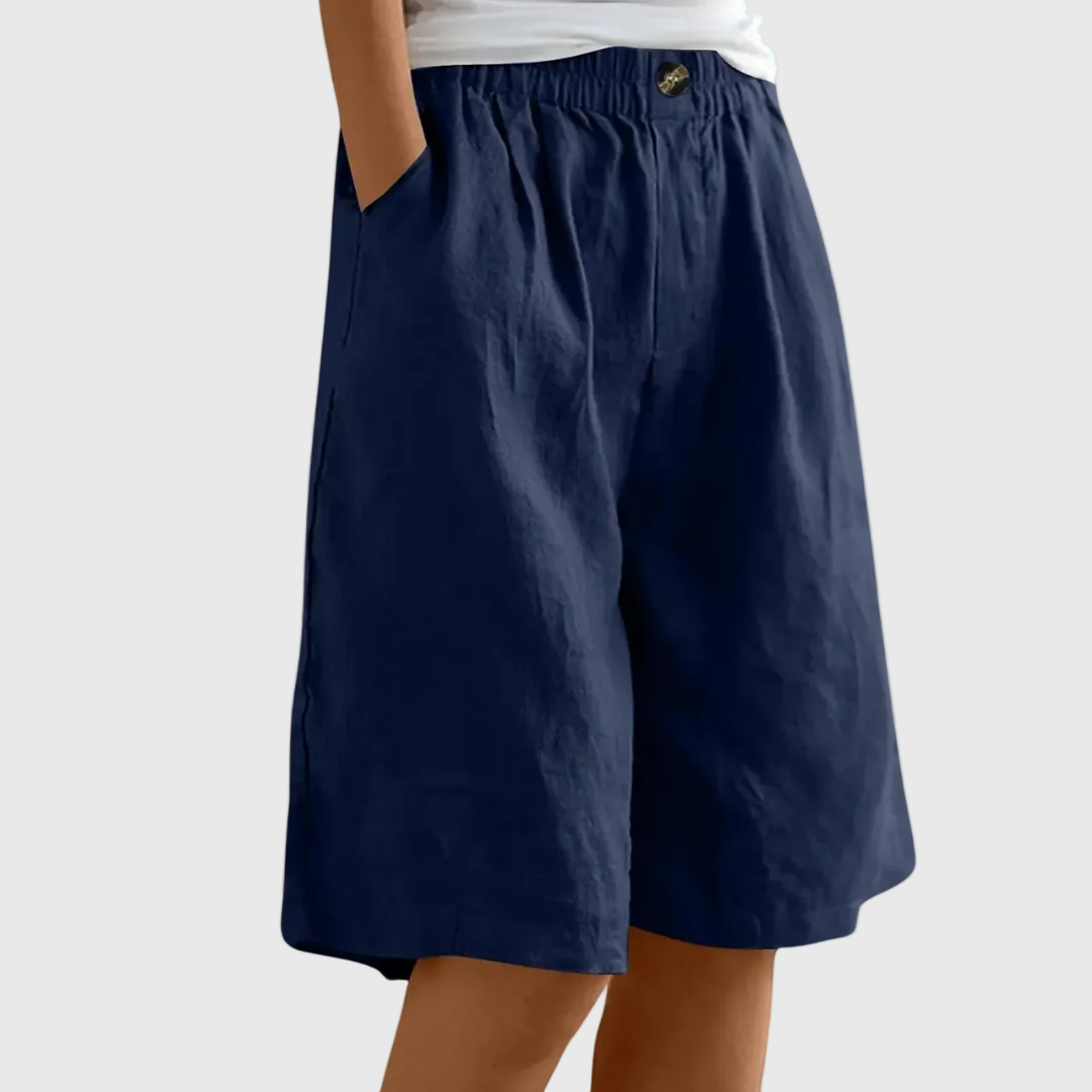 Marie Wide-Leg Elastic Waist Shorts – Navy