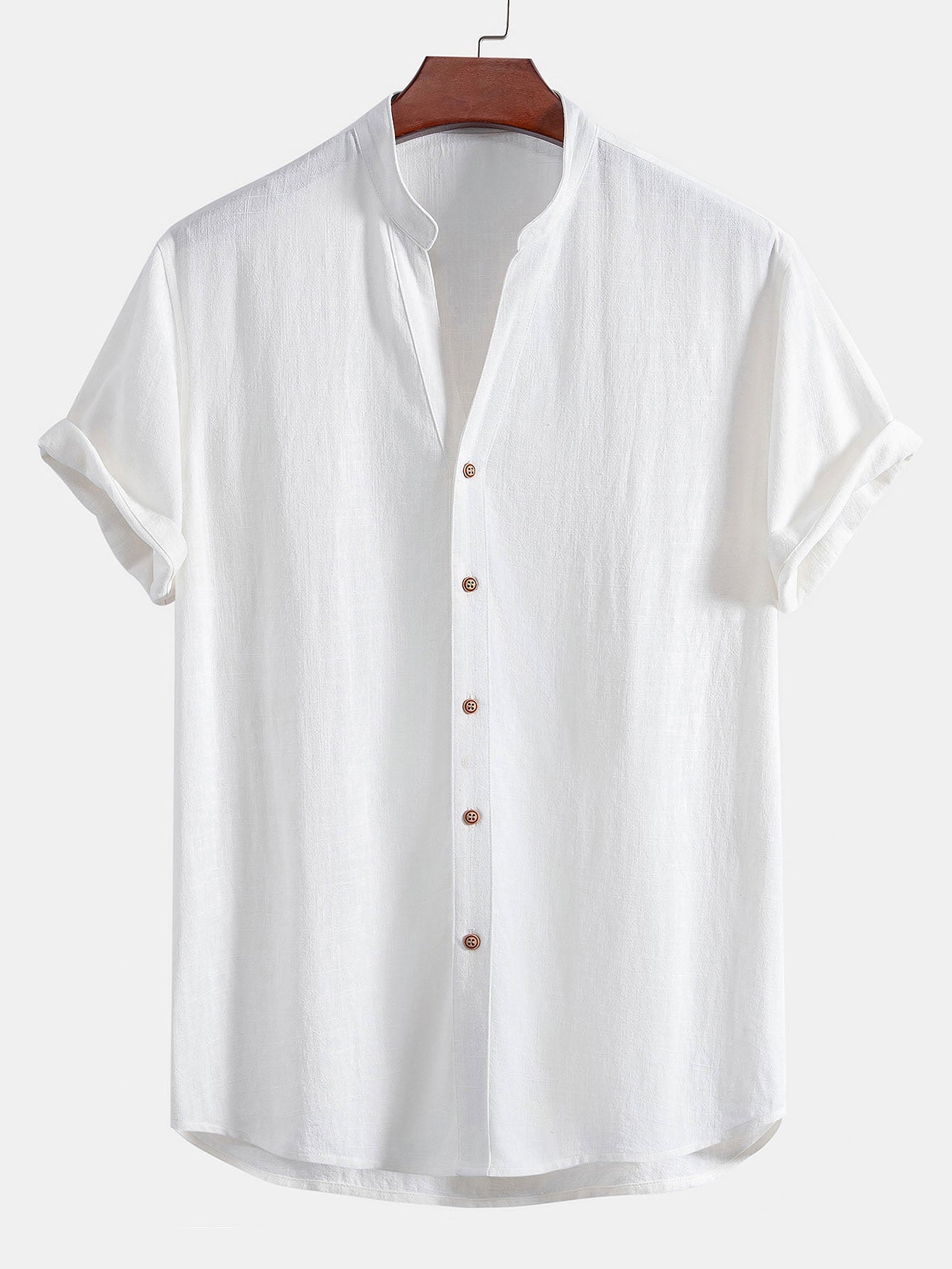 Linen and Rayon V-Neck Short Sleeve Shirt