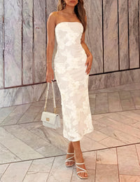 Floral strapless bodycon midi