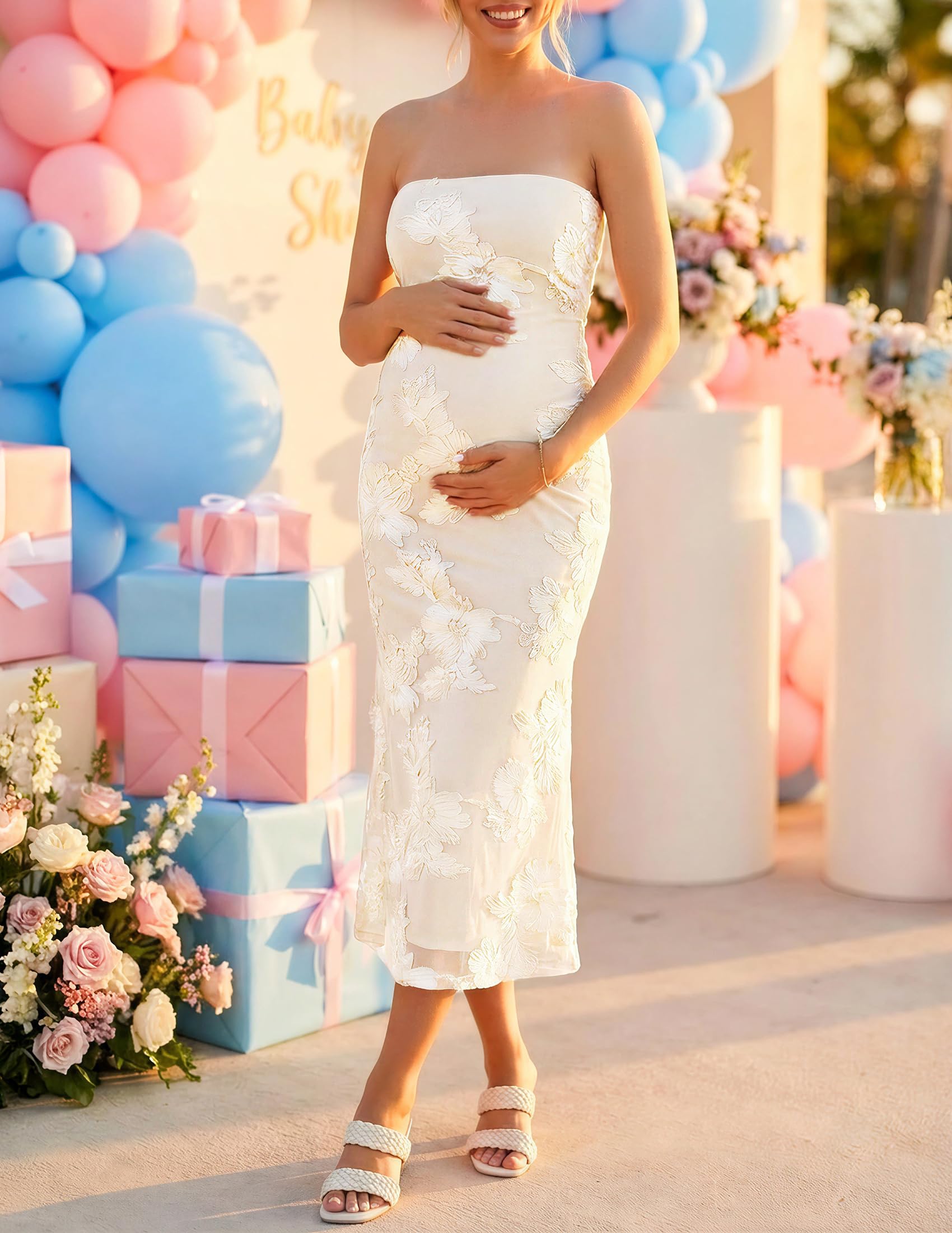 Floral strapless bodycon midi