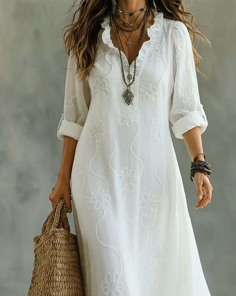 V-Neck A-Line Midi Dress