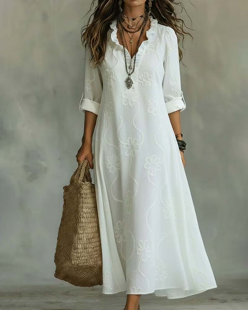 V-Neck A-Line Midi Dress