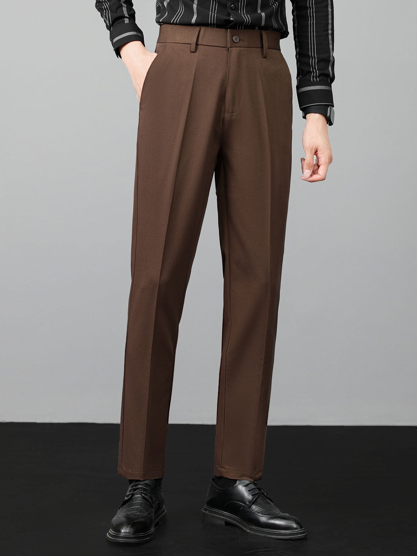 Contrast Textured Johnny Collar Polo & Slim Fit Tapered Trousers