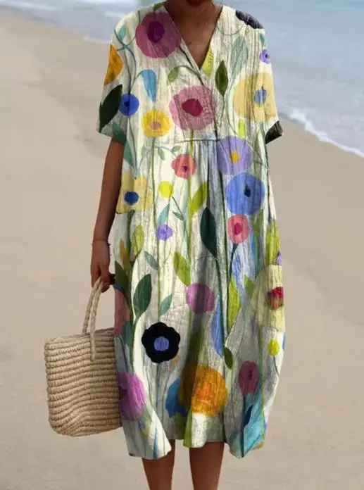 Margaret - Vibrant Floral Garden Print Flowy Dress