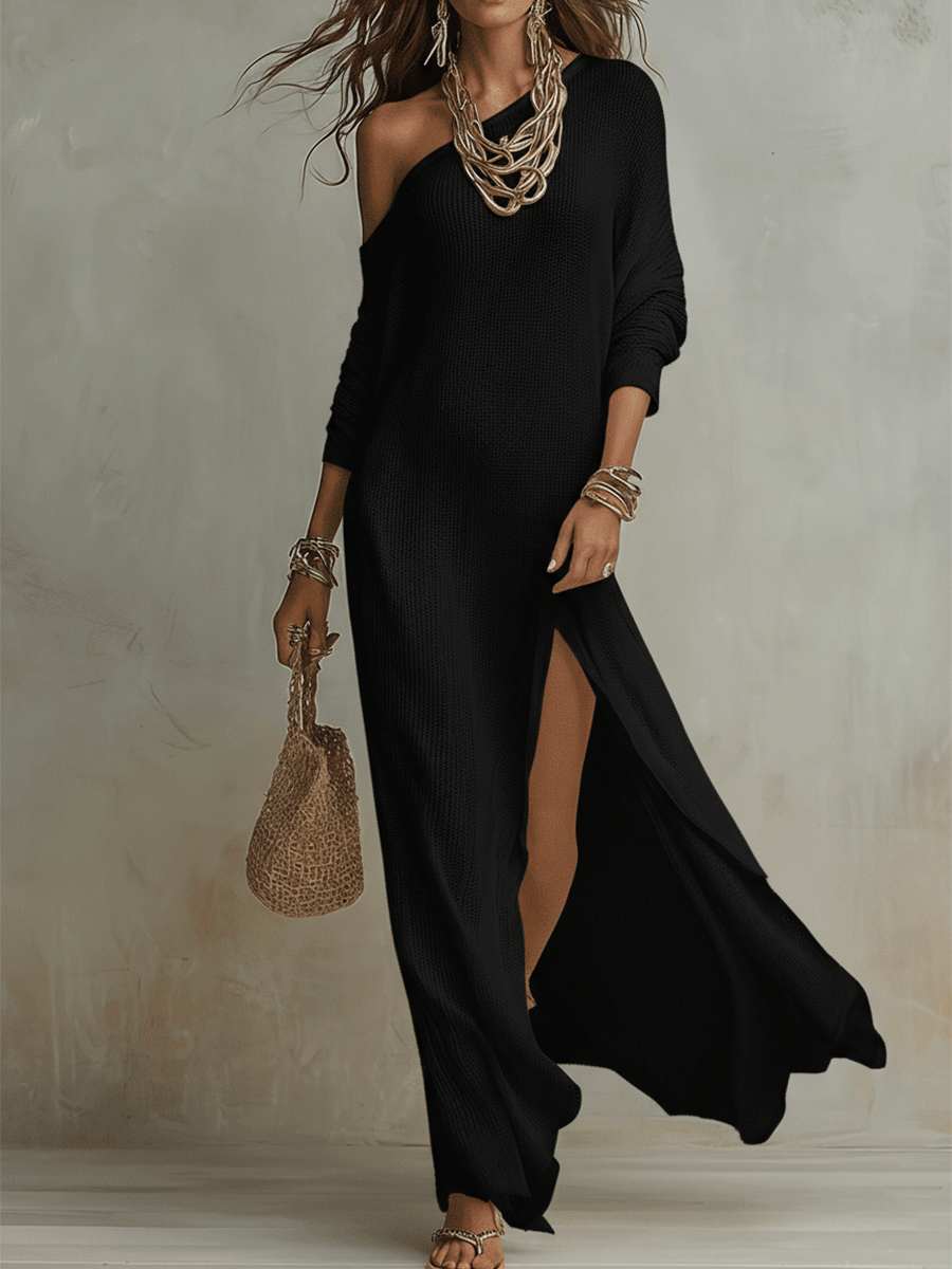 Bohemian One-Shoulder Textured Maxi Dress In Soft Ivory