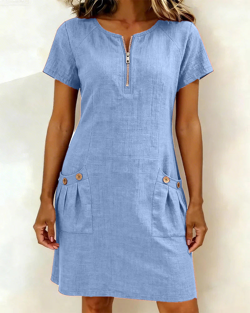 Cotton Linen Zip Pocket Dress