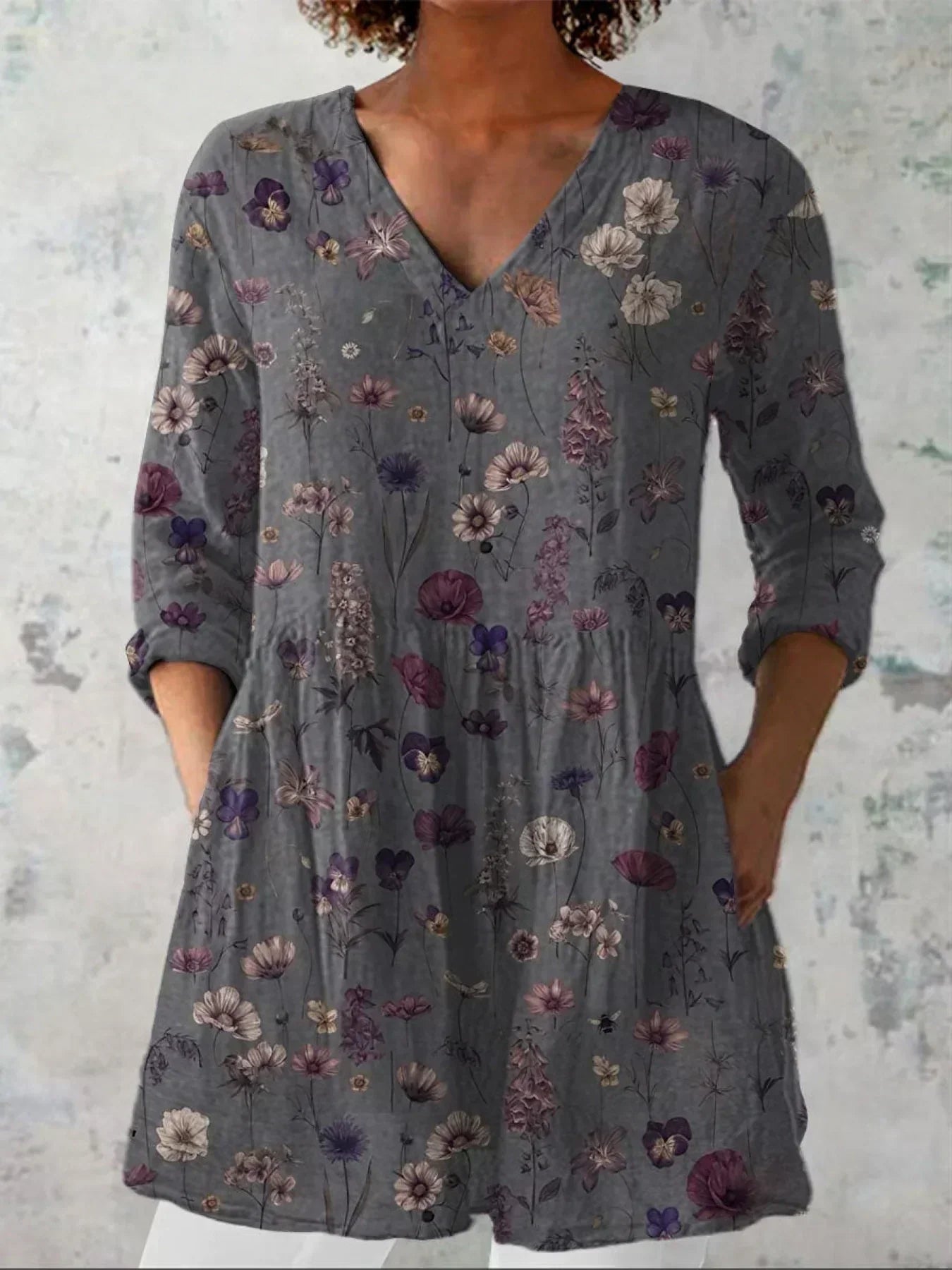 Hatton | Floral Art Print V-Neck Shirt