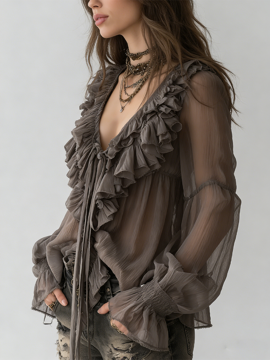 Grey Bohemian Ruffled Shirt