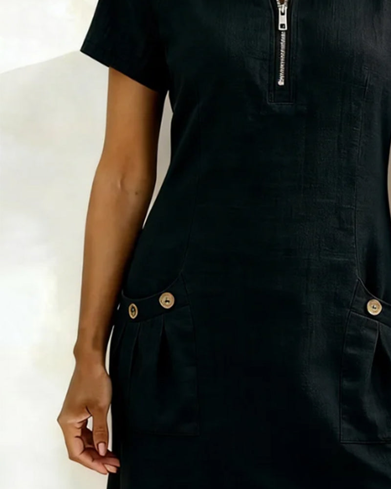 Cotton Linen Zip Pocket Dress