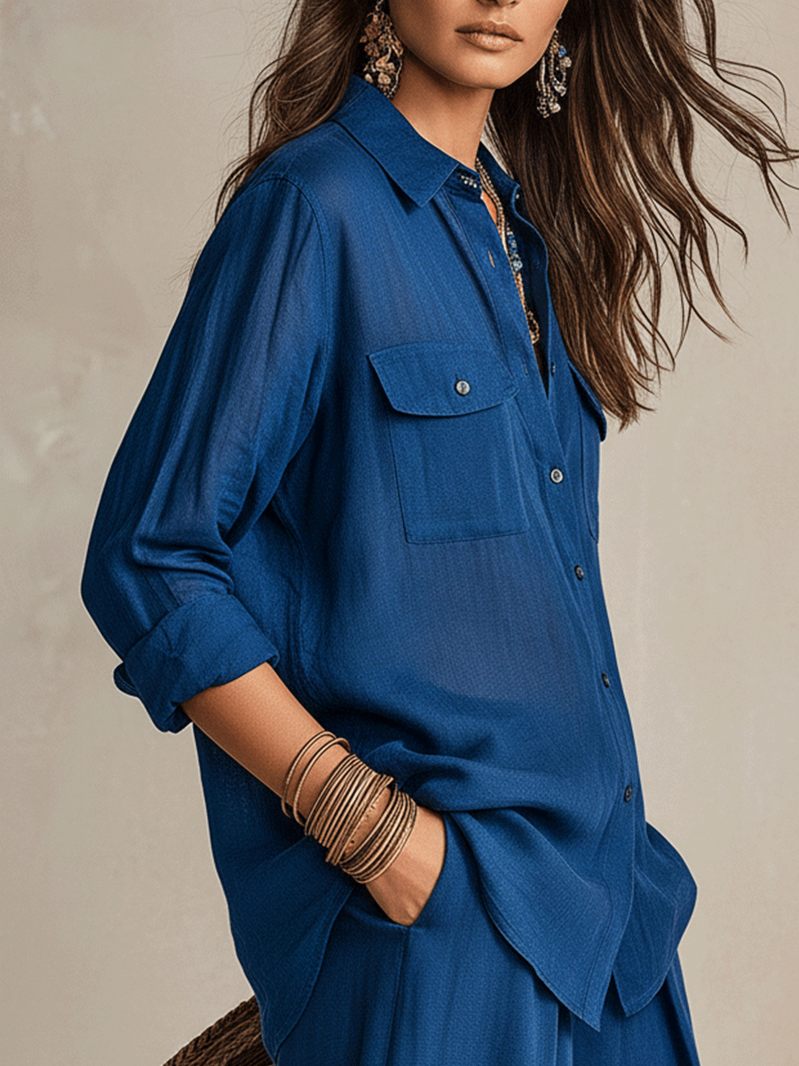 Bohemian Indigo Quiet Ease Button-Down Linen Shirt