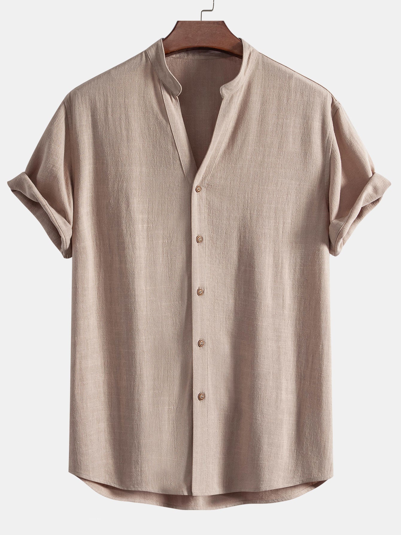 Linen and Rayon V-Neck Short Sleeve Shirt