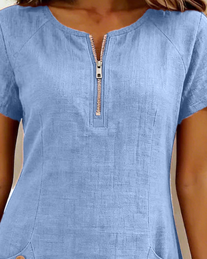 Cotton Linen Zip Pocket Dress