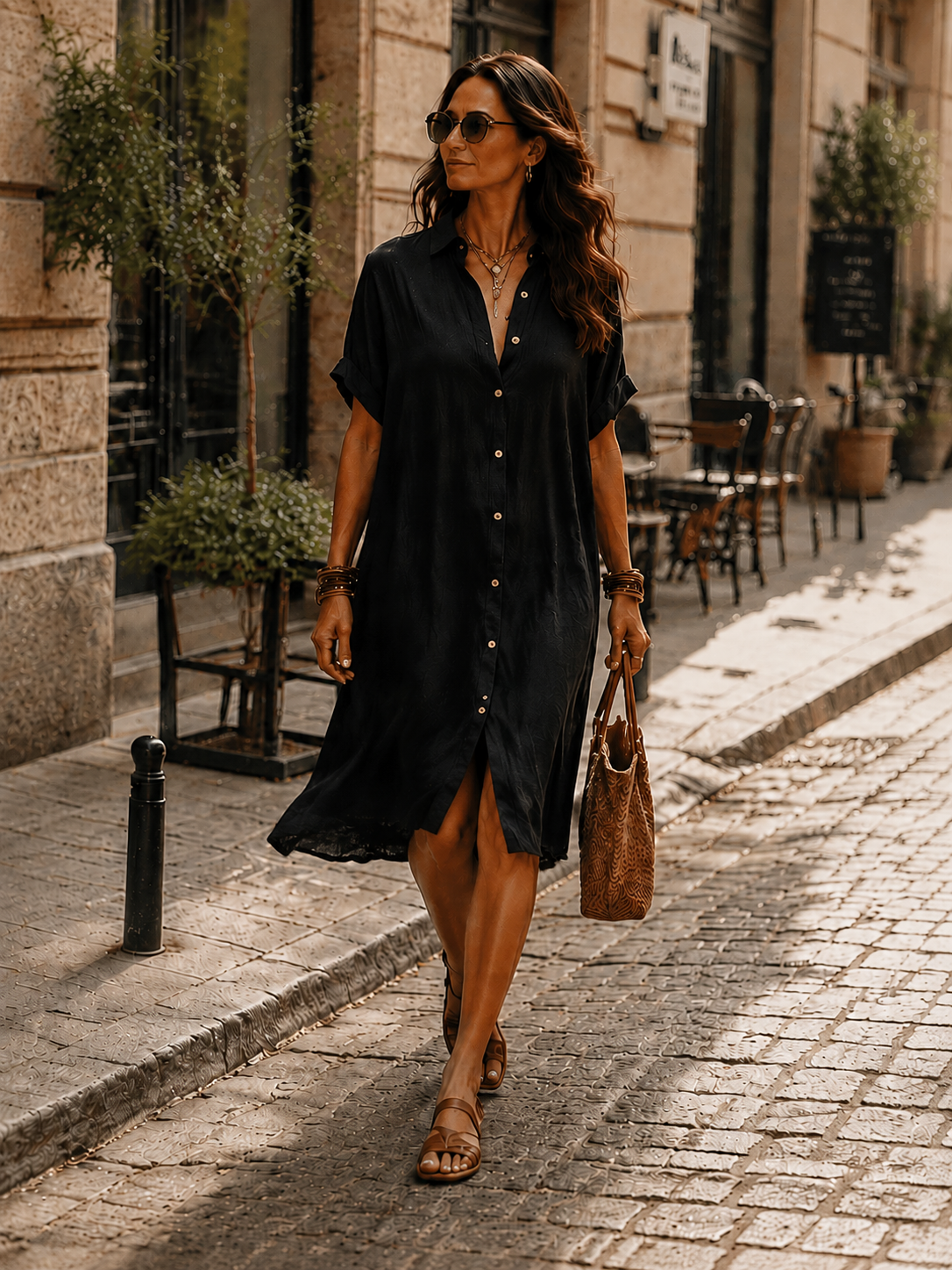 Modern Boho Effortless Black Linen Relaxed Midi Dress
