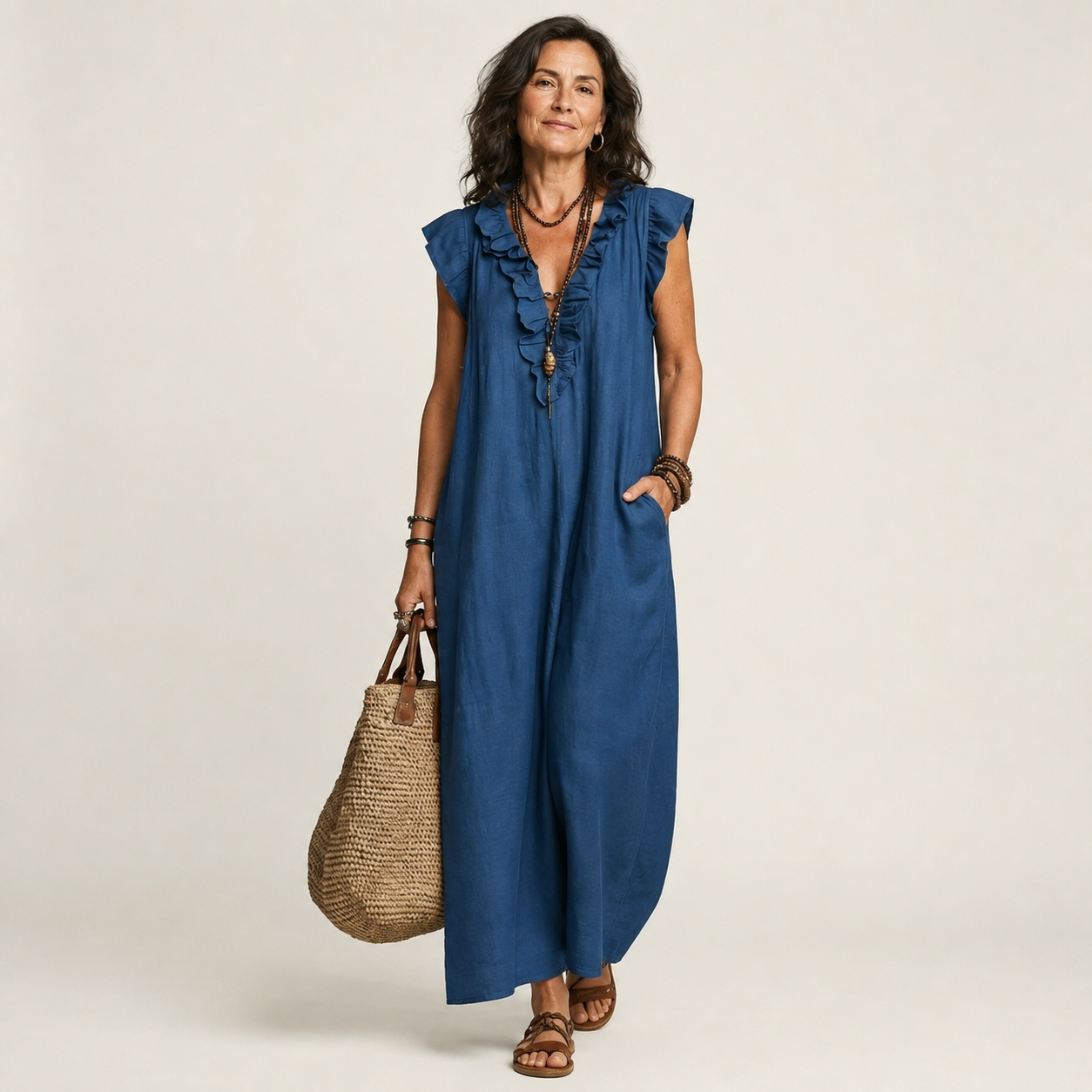 Josette | Ruffle V-Neck Maxi Dress