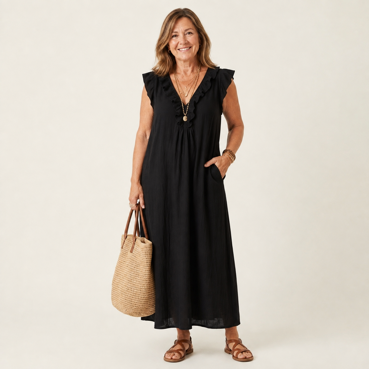 Josette | Ruffle V-Neck Maxi Dress