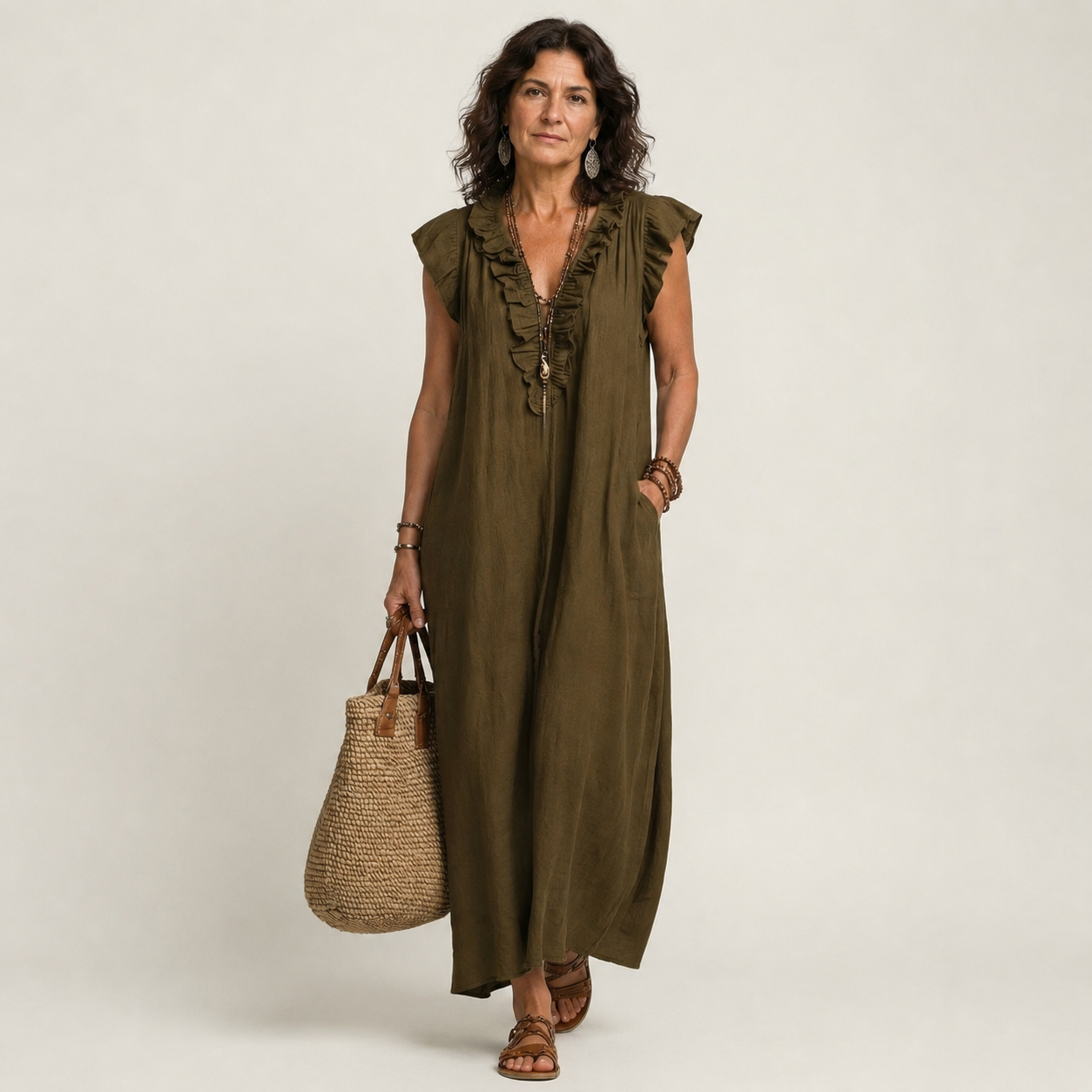 Josette | Ruffle V-Neck Maxi Dress