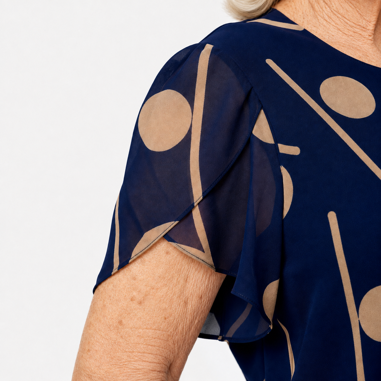 IVY | NAVY POLKA DOT PRINT CHIFFON MIDI DRESS