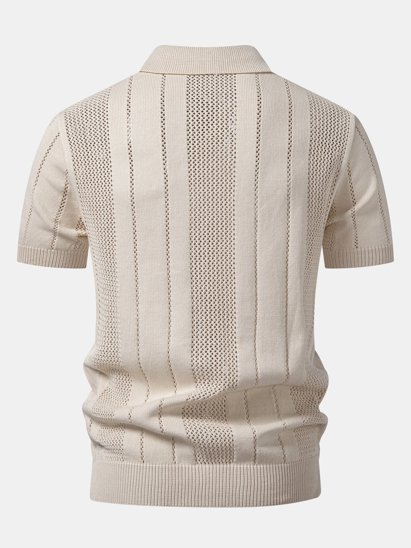 Johnny Collar Striped Open Knit Polo & Straight Leg Linen Pants
