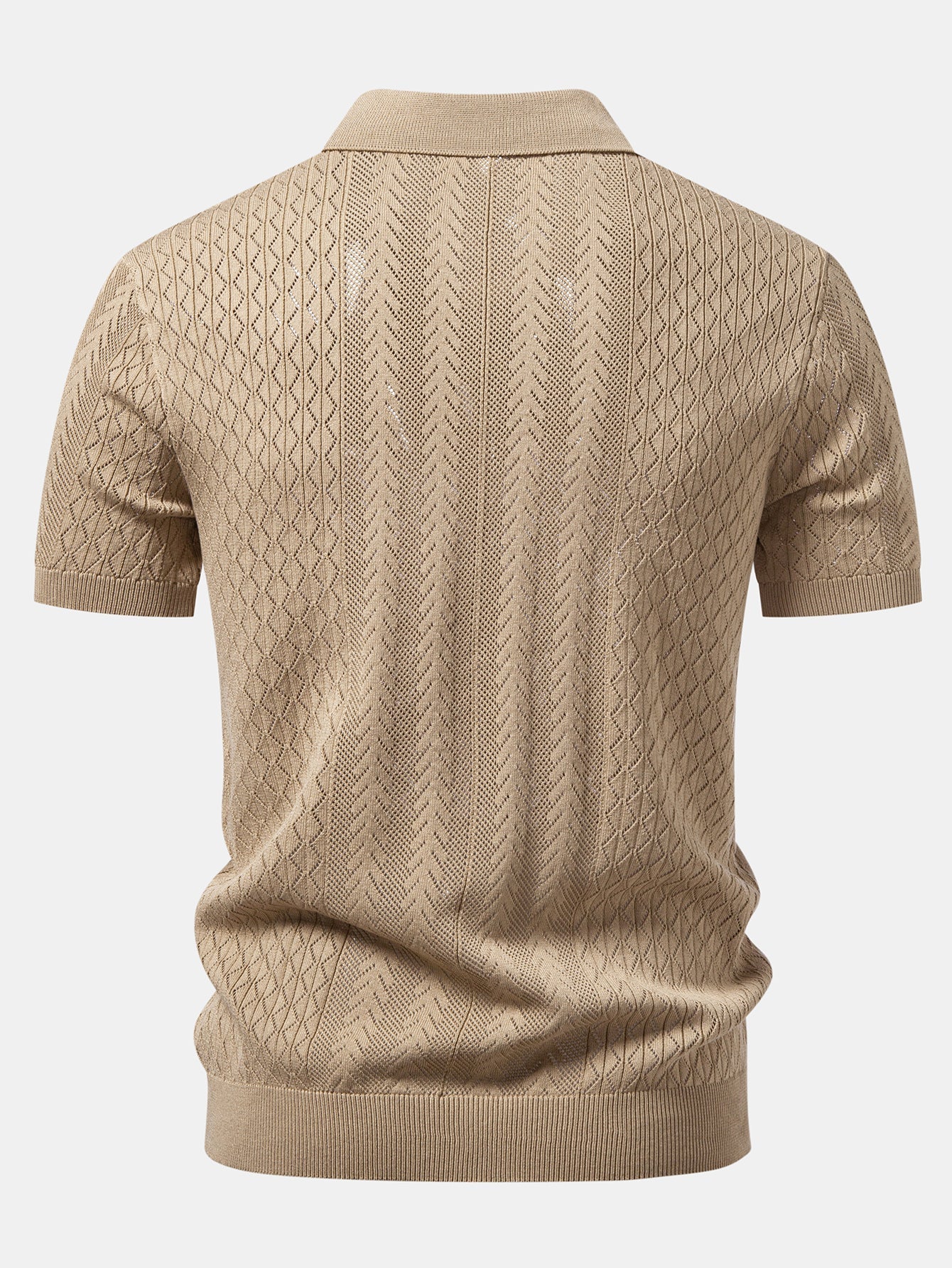 Geometric Jacquard Open Knit Polo & Crinkle Textured Straight Leg Pants