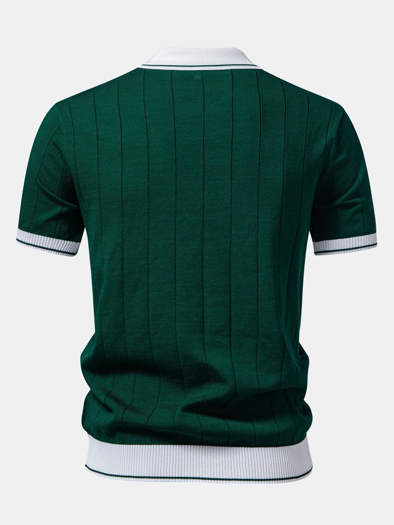 Contrast Trim Ribbed Johnny Collar Knit Polo & Slim Fit Tapered Trousers