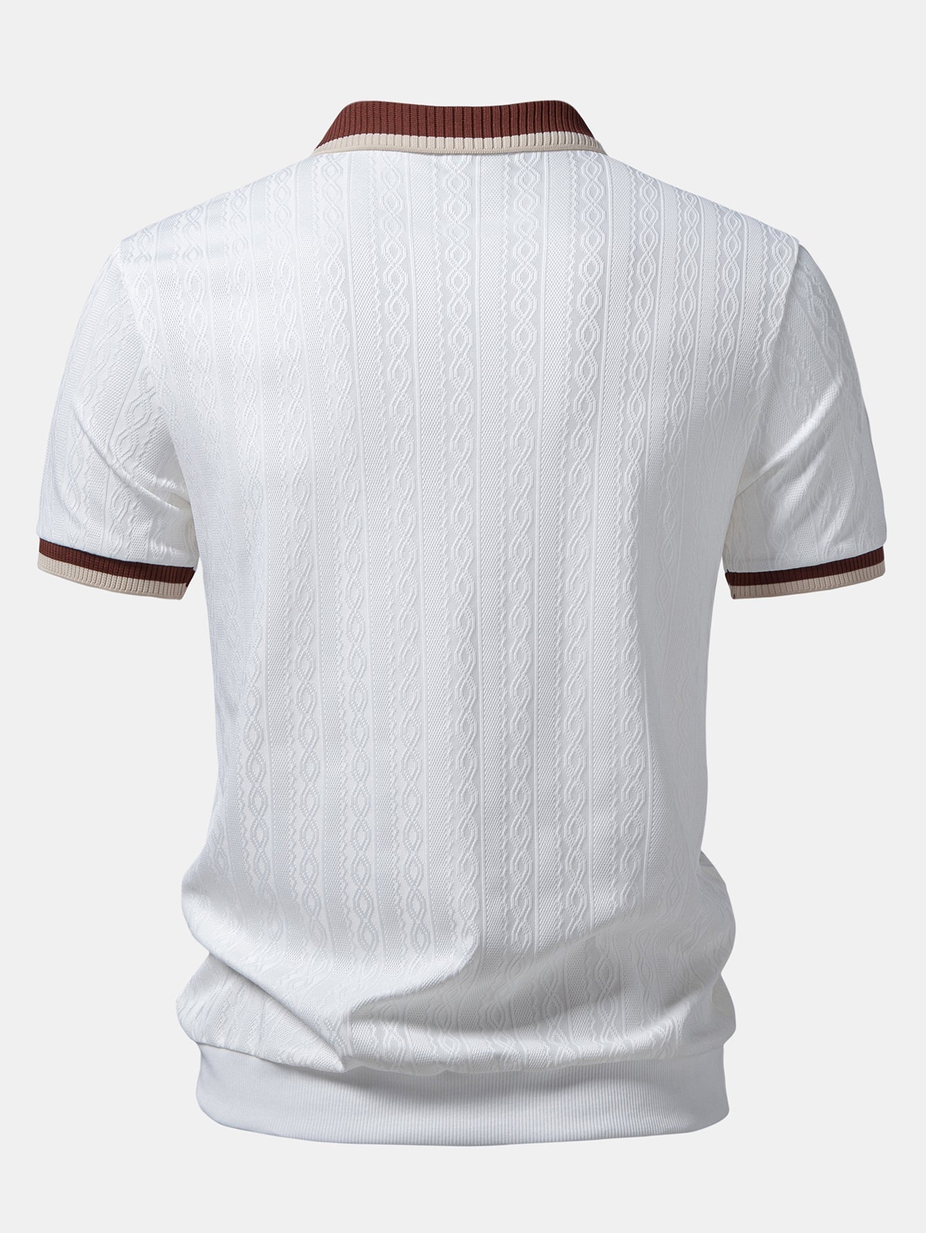 Contrast Trim Textured Zipper Knit Polo & Slim Fit Tapered Trousers