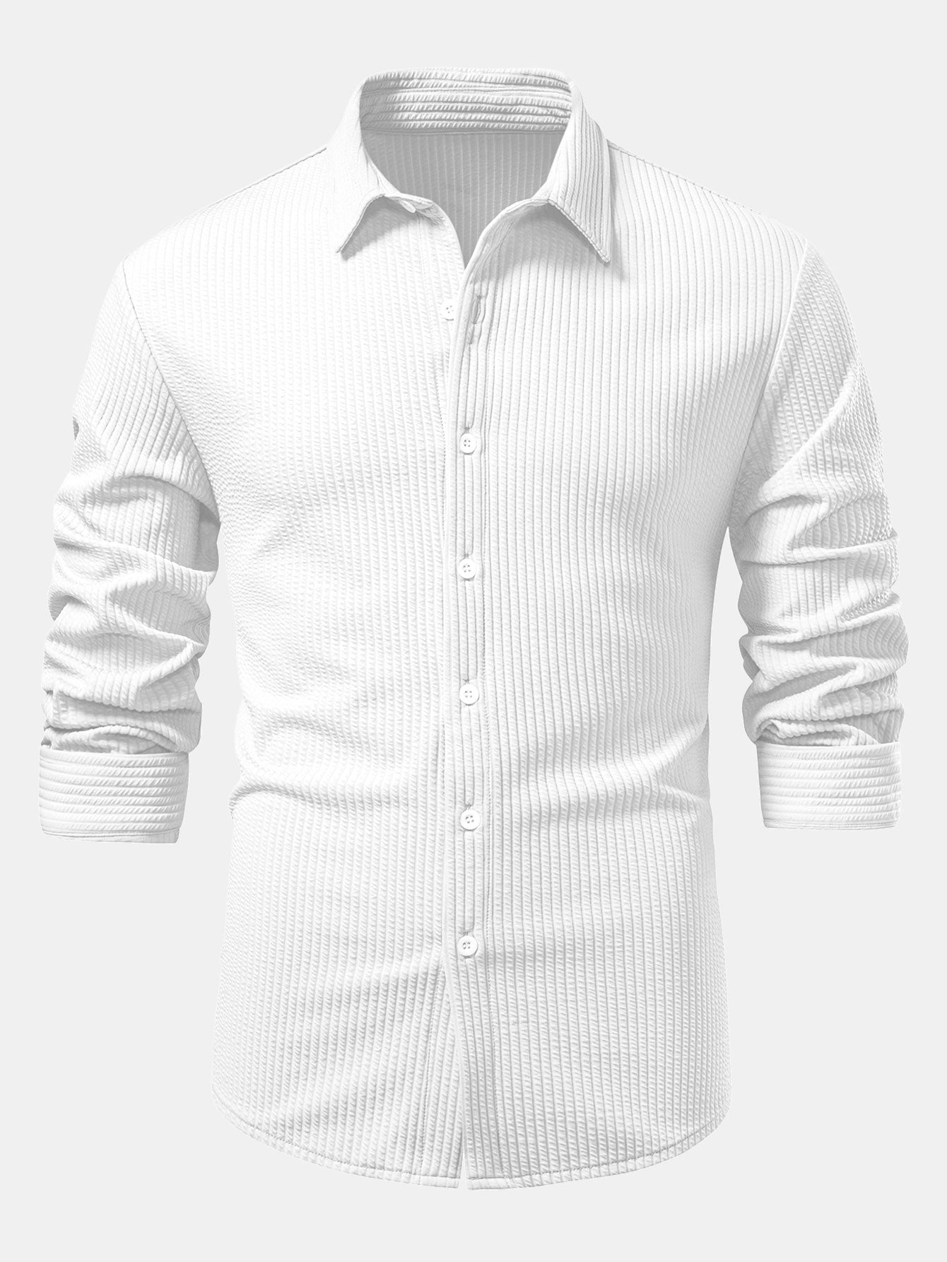 Ribbed Long Sleeve Muscle-Fit Button-Up Shirt