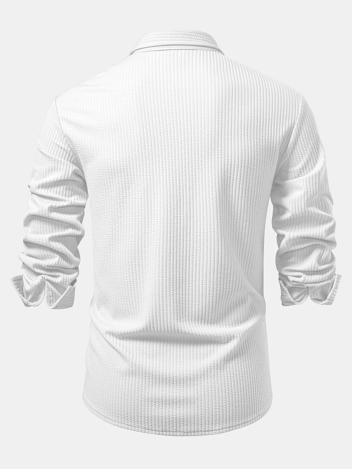 Ribbed Long Sleeve Muscle-Fit Button-Up Shirt