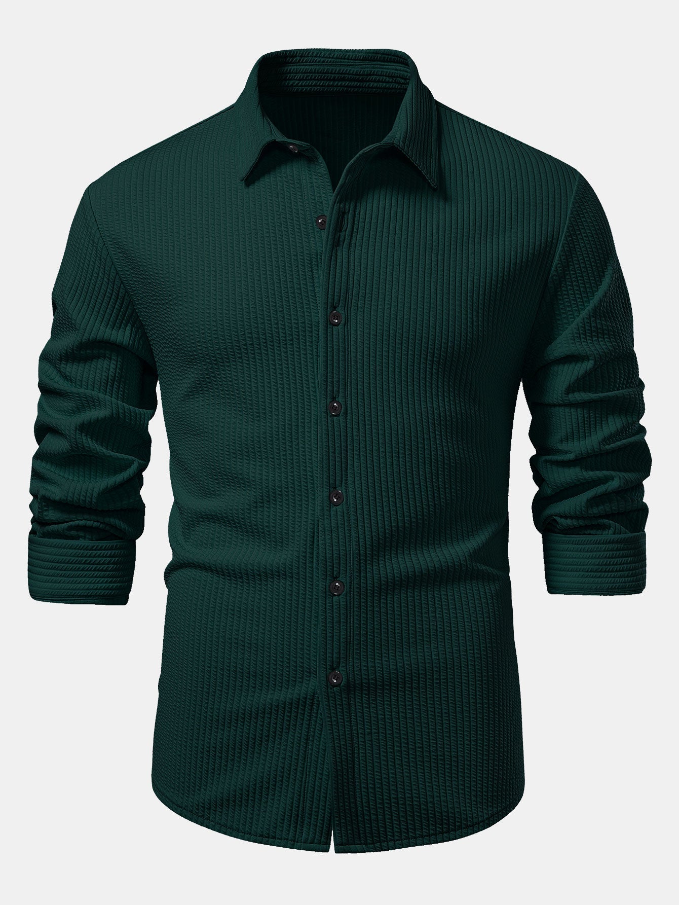 Ribbed Long Sleeve Muscle-Fit Button-Up Shirt