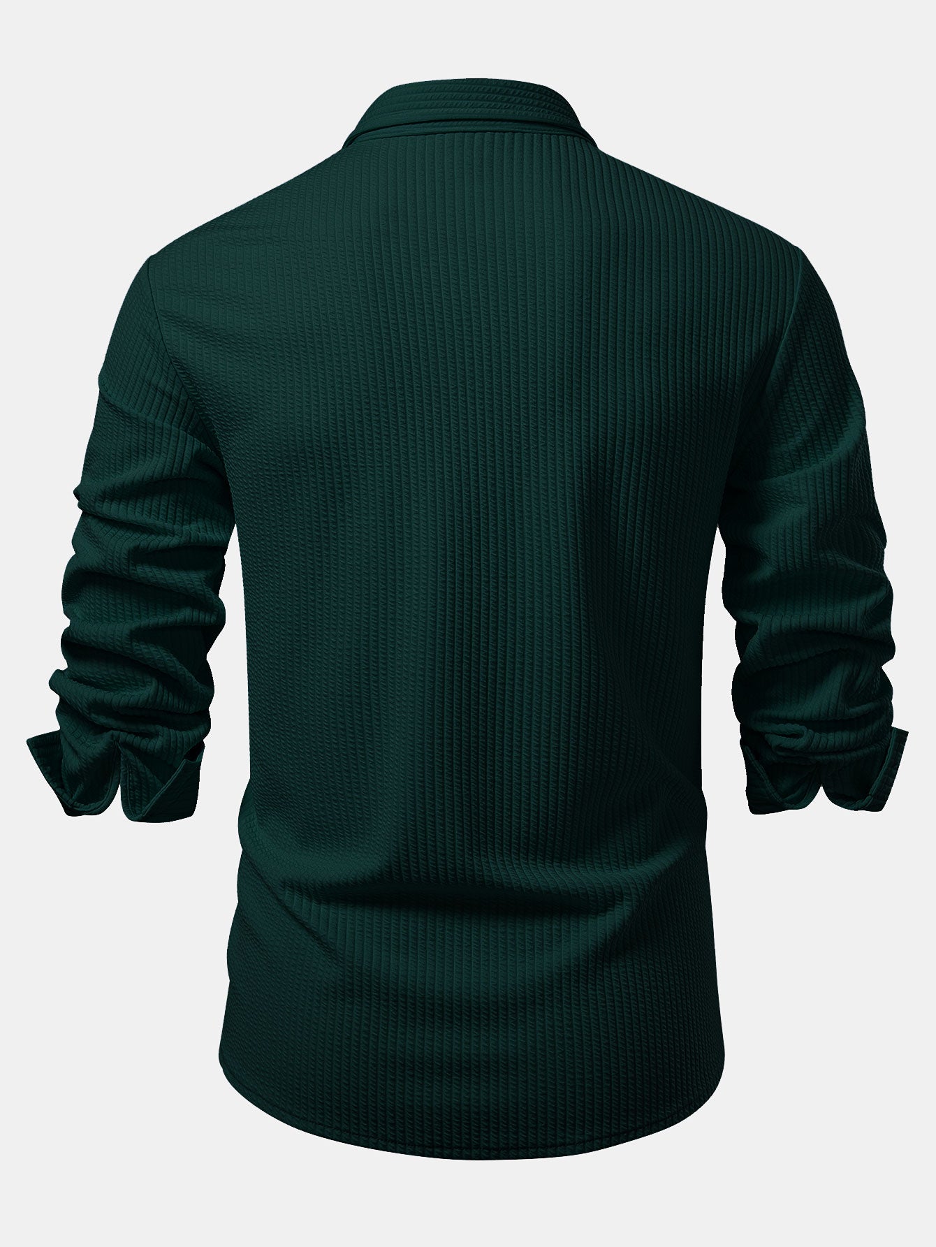 Ribbed Long Sleeve Muscle-Fit Button-Up Shirt