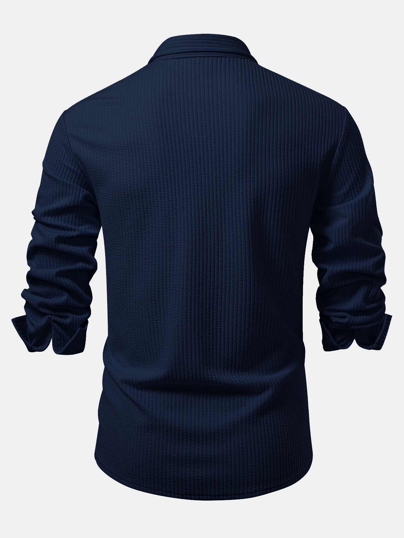 Ribbed Long Sleeve Muscle-Fit Button-Up Shirt