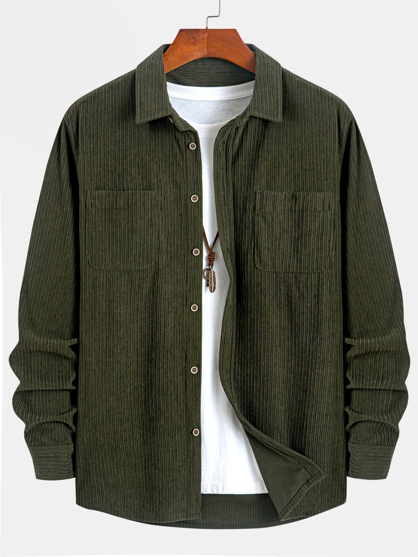Long Sleeve Corduroy Shirt with Pocket and Buttons