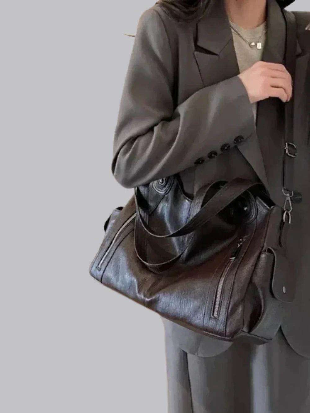 Luxe Zip Leather Shoulder Bag