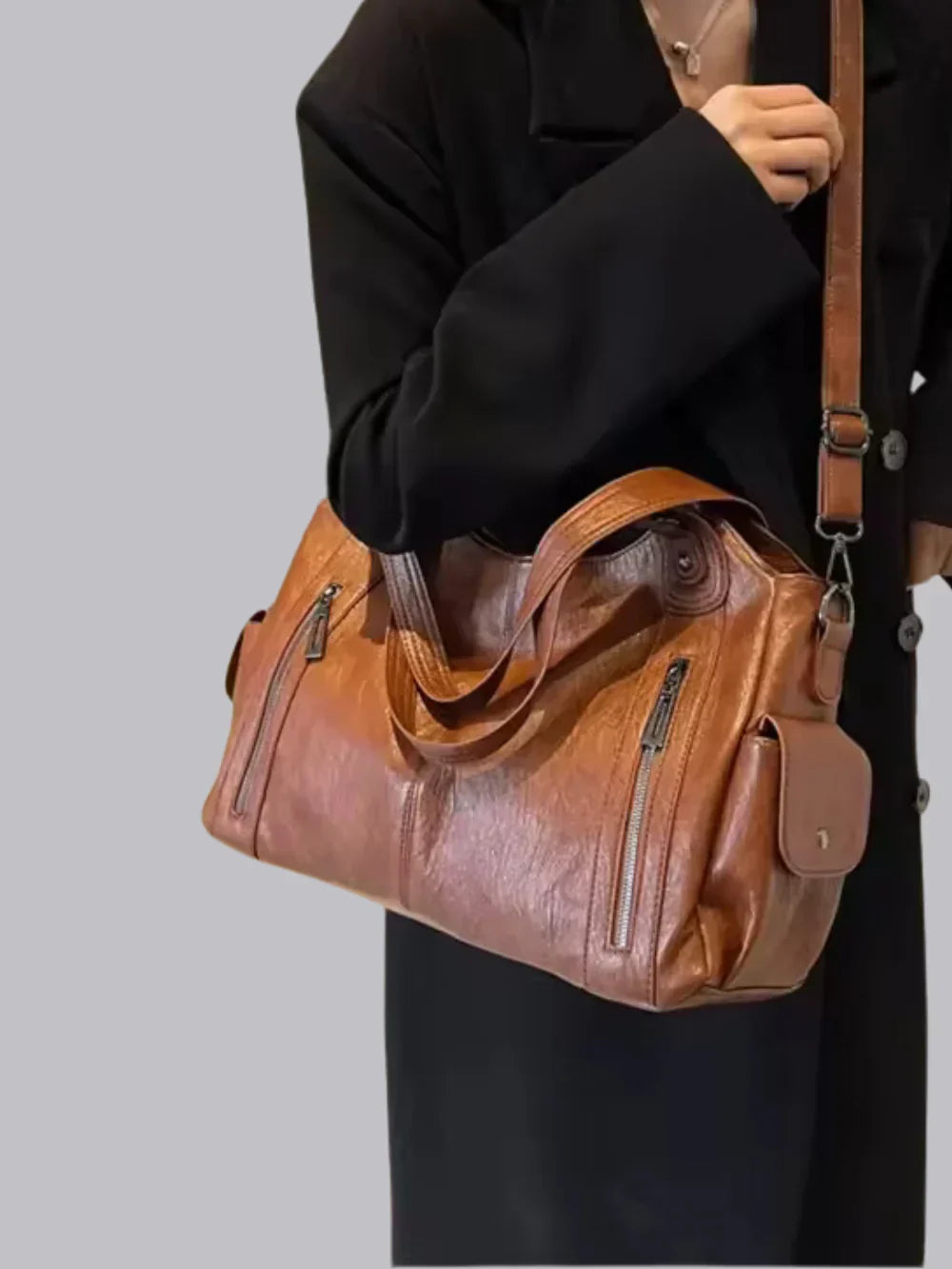 Luxe Zip Leather Shoulder Bag
