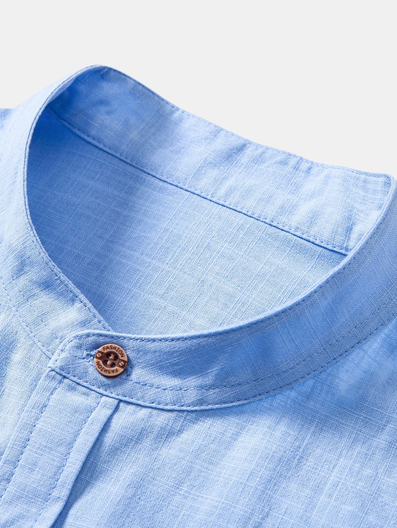 Short Sleeve Linen Look Stand Collar Shirt & Straight Leg Linen Pants