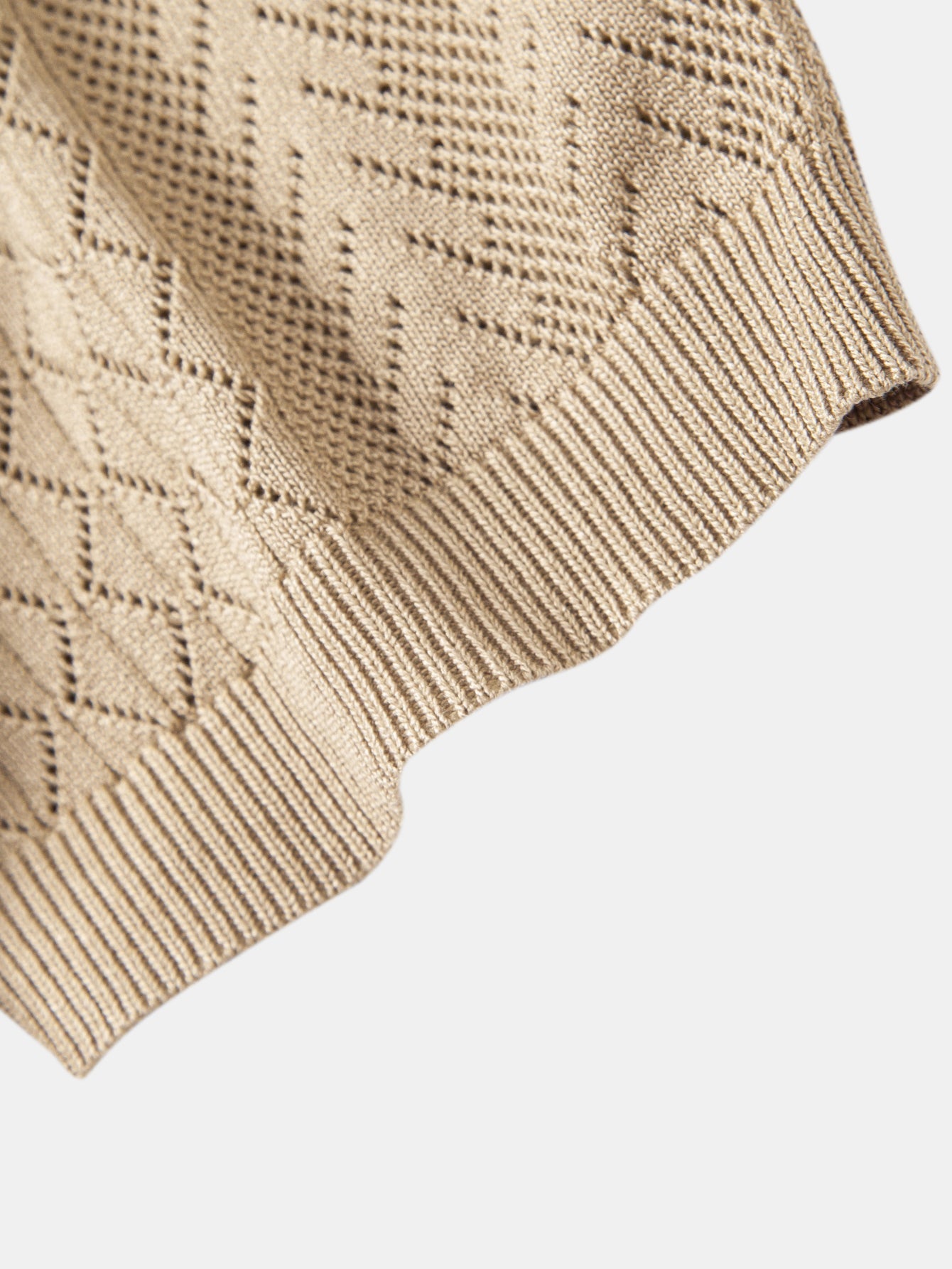Geometric Jacquard Open Knit Polo & Straight Leg Ribbed Pants