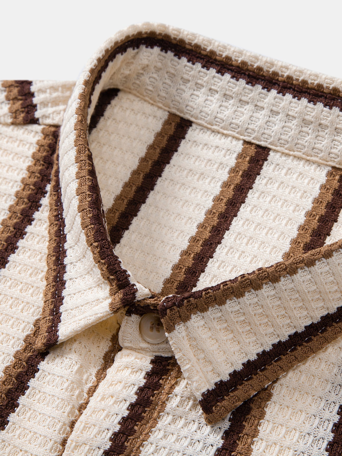 Stripe Waffle Button Up Shirt & Crinkle Textured Straight Leg Pants