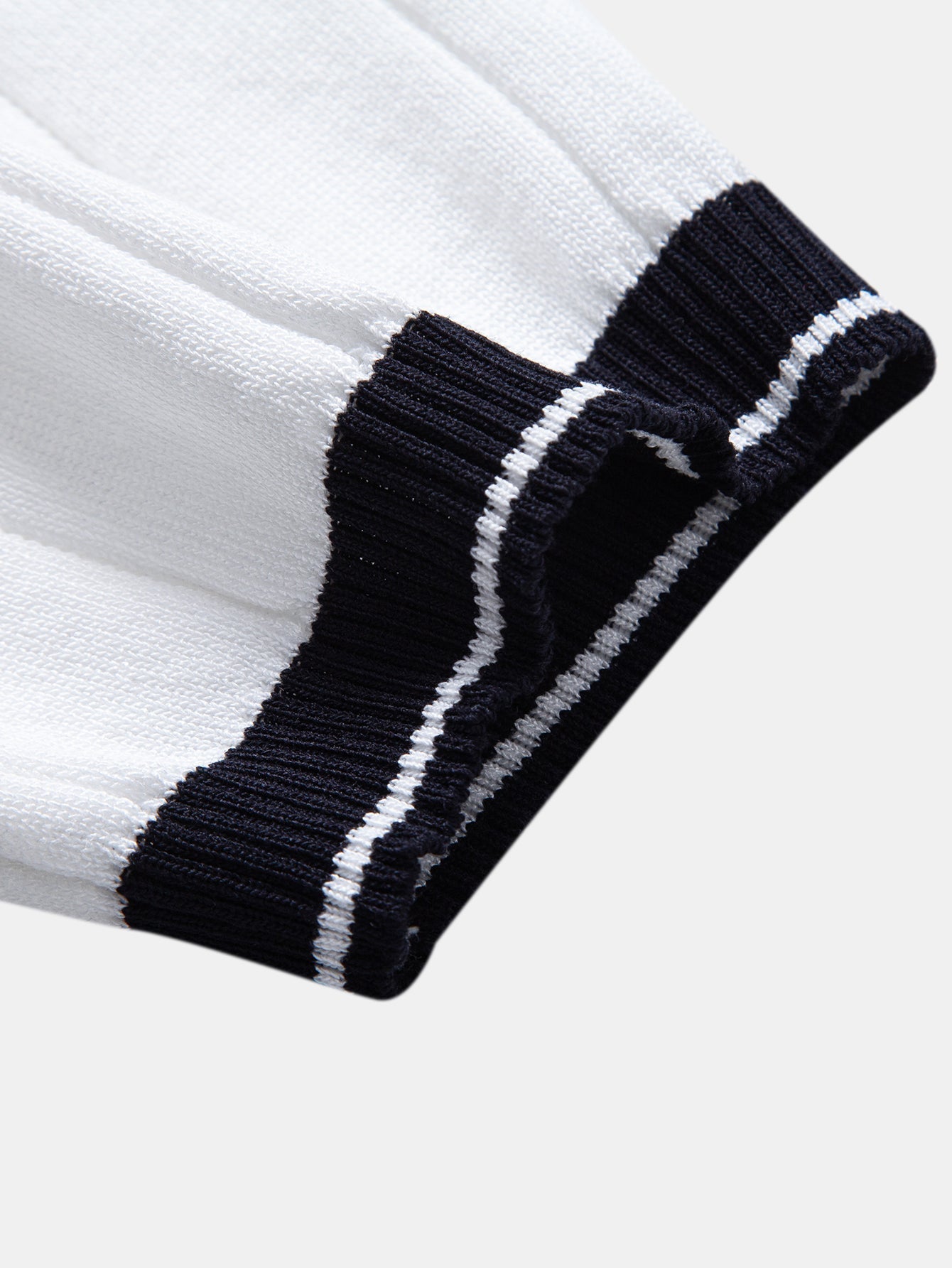 Contrast Trim Ribbed Johnny Collar Knit Polo & Elastic Waist Straight Leg Trousers