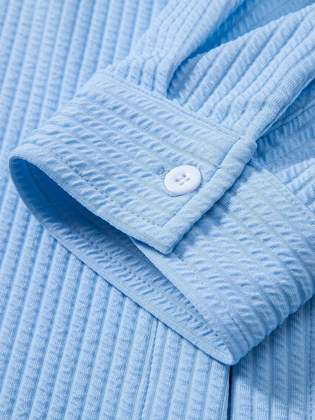 Ribbed Long Sleeve Muscle-Fit Button-Up Shirt