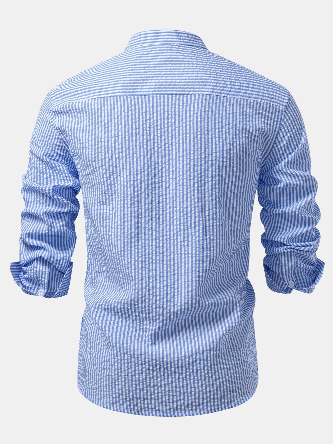 Striped Seersucker Shirt with High Collar