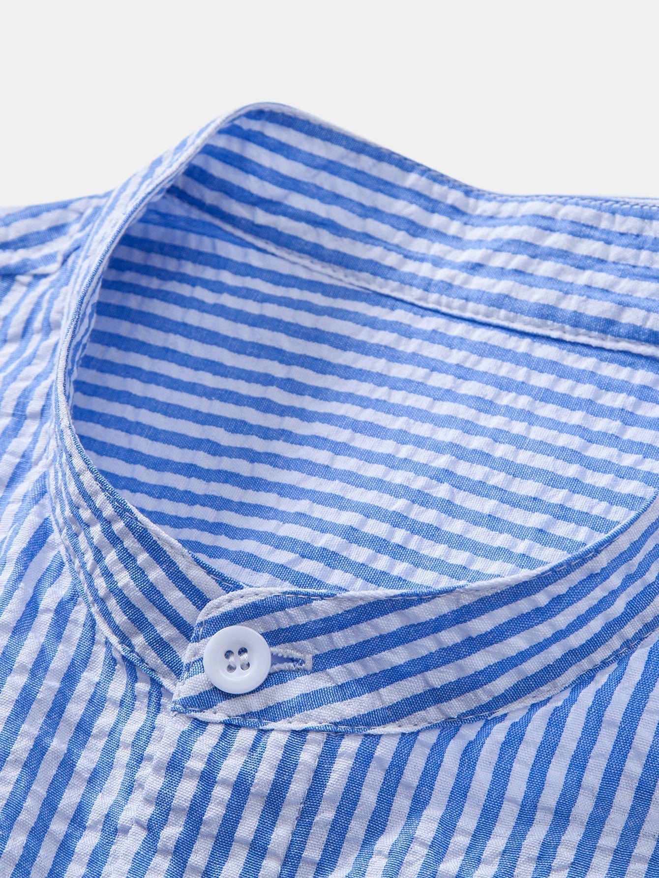 Striped Seersucker Shirt with High Collar