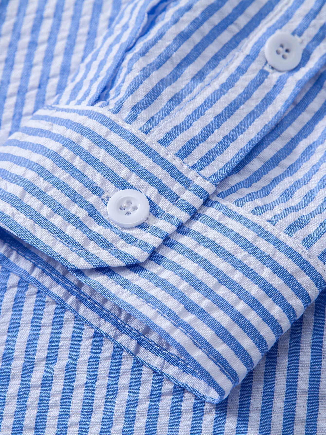 Striped Seersucker Shirt with High Collar