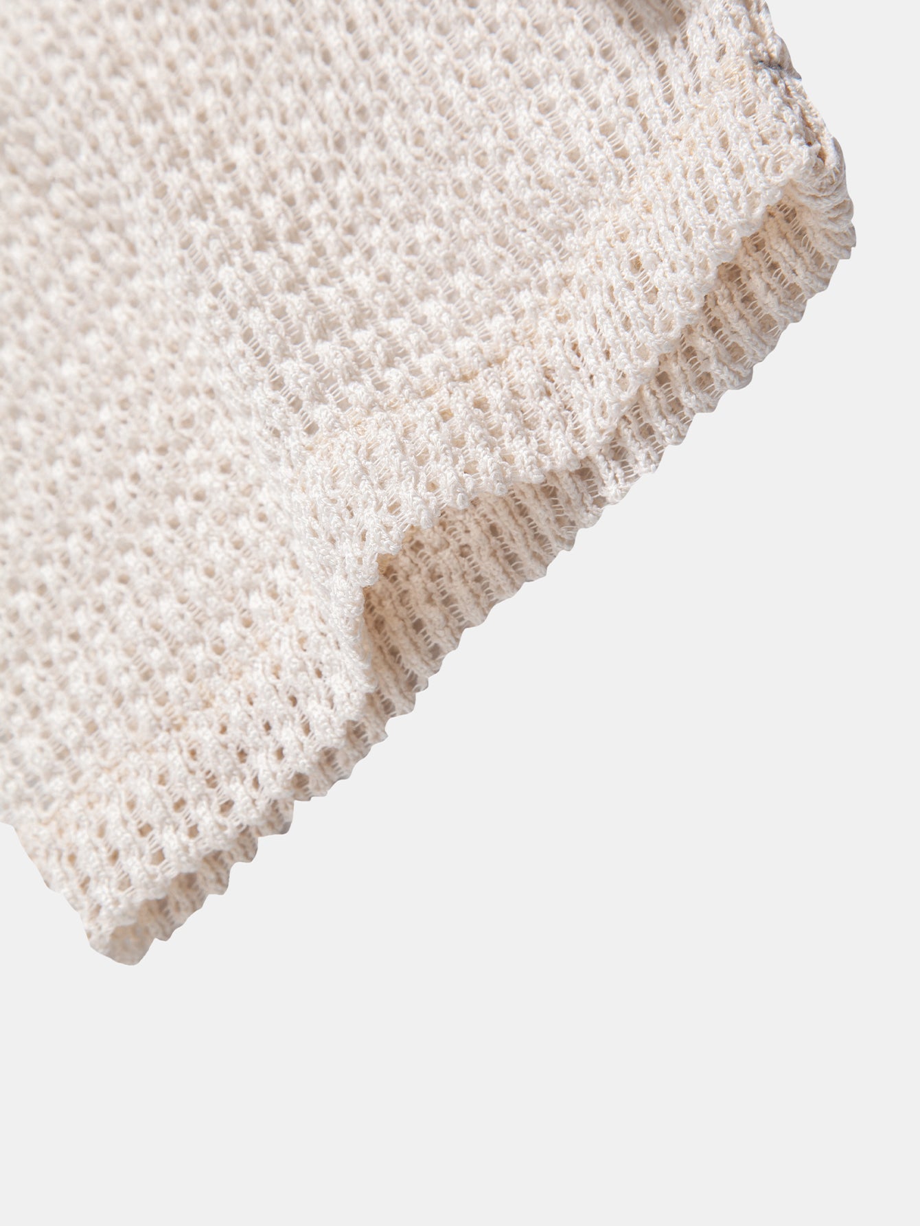 Relax Fit Crocheted V Neck Polo & Crinkle Textured Drawstring 5" Shorts