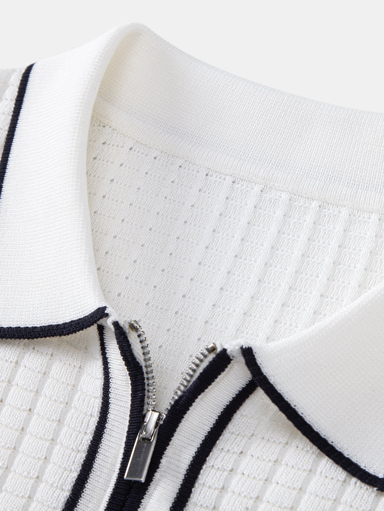 Contrast Trim Waffle Zipper Knit Polo & Slim Fit Tapered Trousers