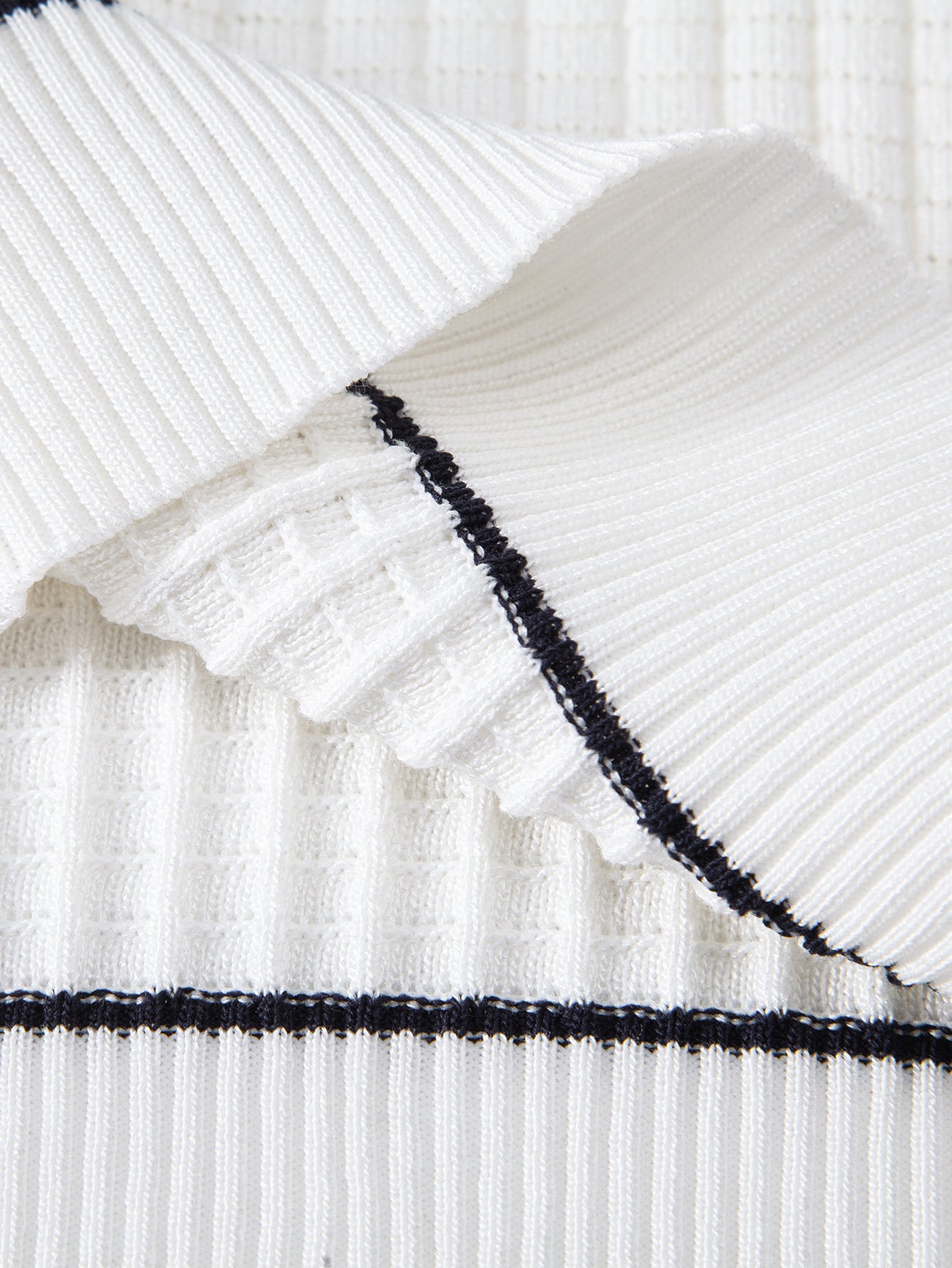 Contrast Trim Waffle Zipper Knit Polo & Slim Fit Tapered Trousers