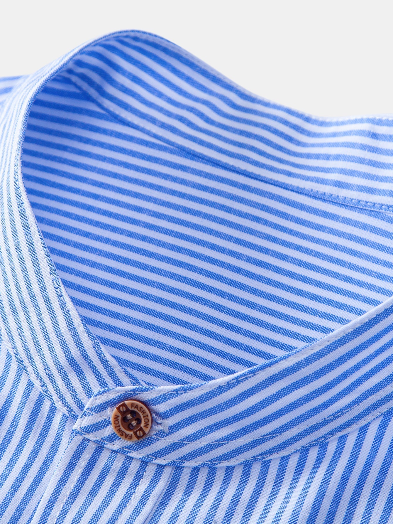 Short Sleeve Cotton Stripe Stand Collar Shirt & Straight Leg Linen Pants