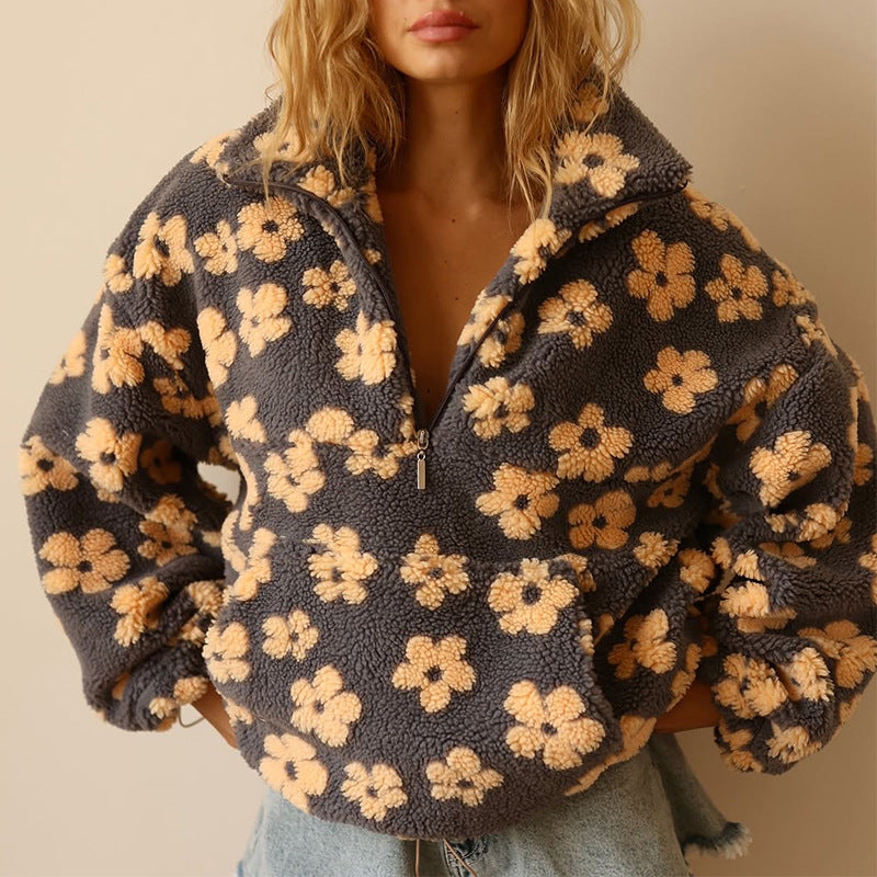 Leo Melbourne™ | Warm Fleece Sweater with Floral Print