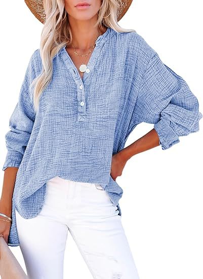 Leonie Pleated Button Cotton Long Sleeve Top