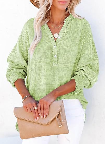 Leonie Pleated Button Cotton Long Sleeve Top