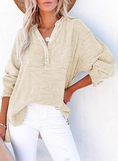 Leonie Pleated Button Cotton Long Sleeve Top